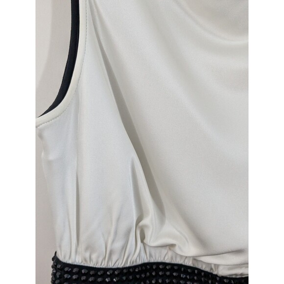 ST. JOHN Santana Knit Dress Sleeveless Embellished Waist Color Block Black Sz 12 - Picture 5 of 12